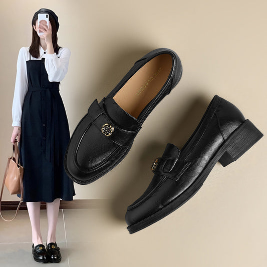 Women's Rose Ornament Spring Retro British Style Pumps Loafers
