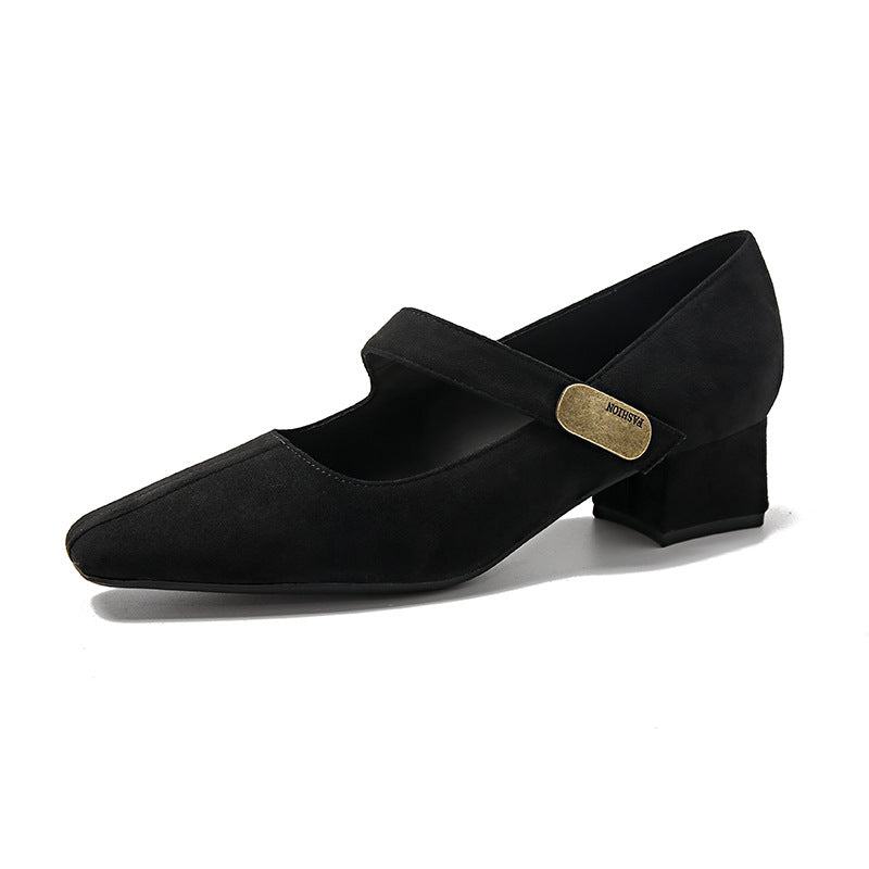 Suede Strap Mary Jane Autumn Square Women's Shoes