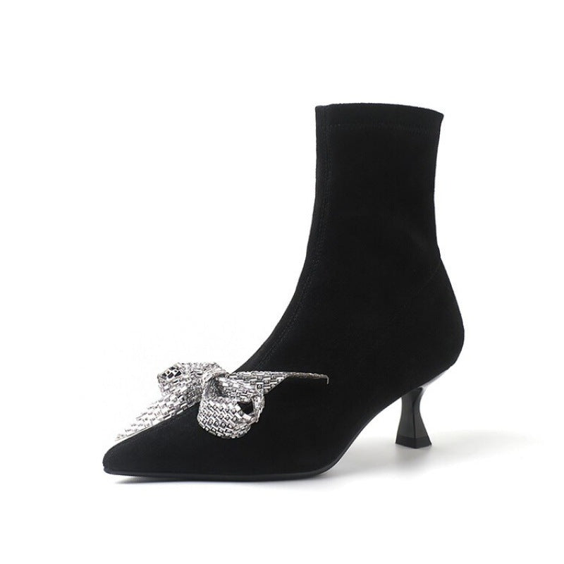 Women's Spring Fashion Rhinestone Short Stiletto Single Boots