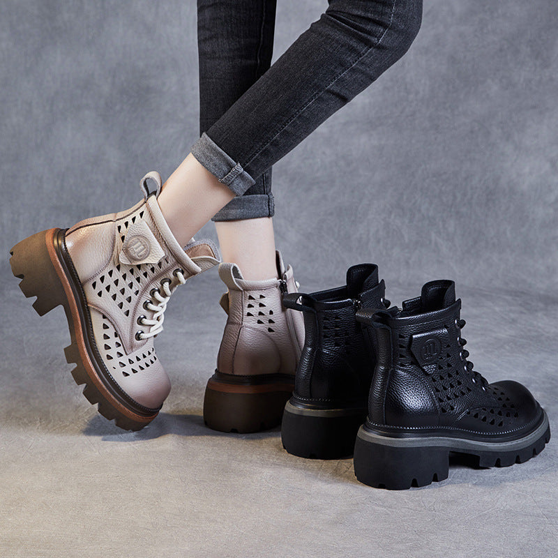 Women's First Layer Cowhide Retro British Platform Women's Leather Boots