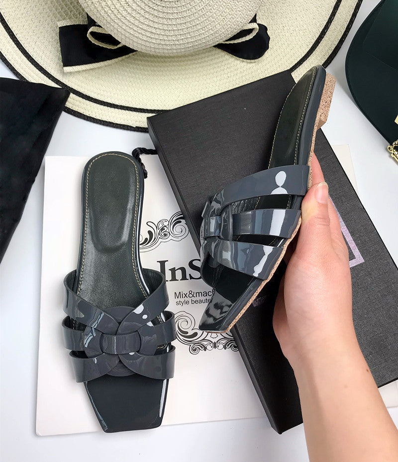 Women's Genuine Summer Weaving Flip-flops Large Size Heels