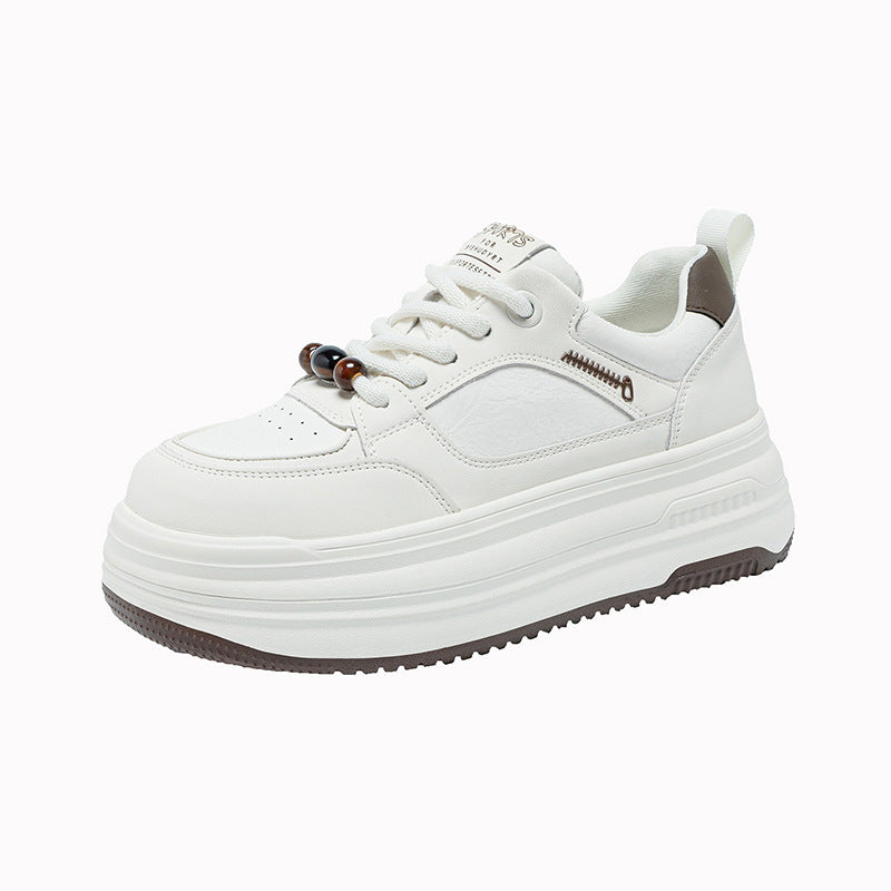 Women's Large Size Cowhide Platform White Board Women's Casual Shoes