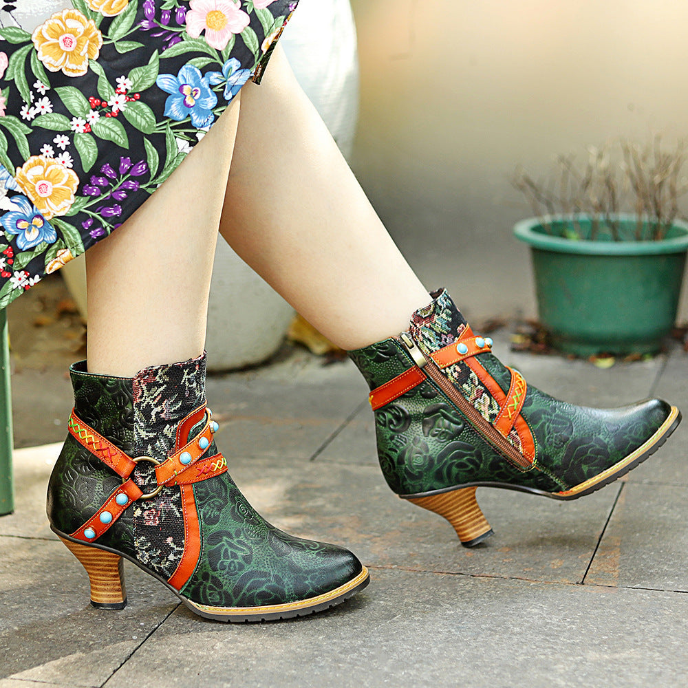 Women's Handmade Genuine Brushed Retro Fashion Ankle Boots