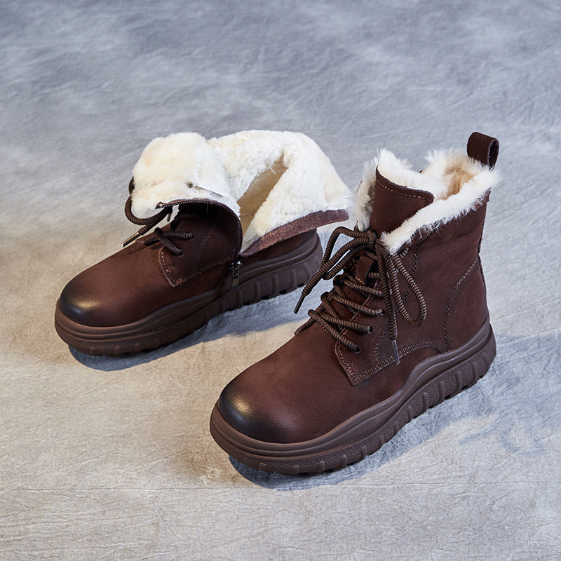 Women's Thermal First Layer Cowhide Round Head Boots