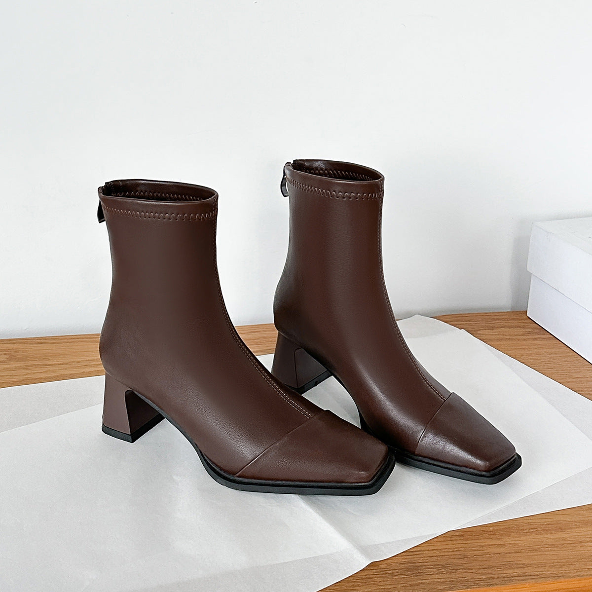 Women's Retro Brown Short For Chunky Square Boots