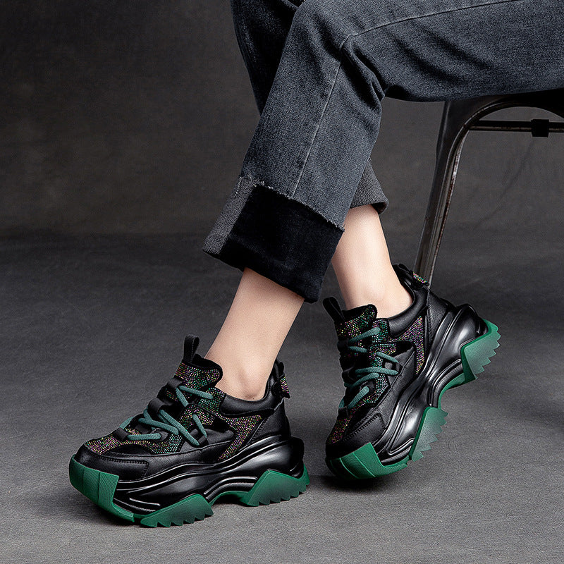 Women's Four Thick-soled Solid Color Light Diamond Casual Shoes