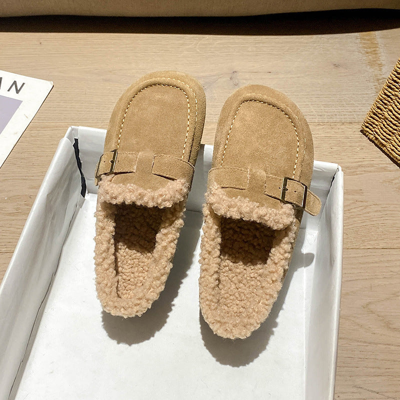 Women's Winter Fleece-lined Outer Wear Fluffy Slip-on Big Head Soft Women's Cotton Shoes