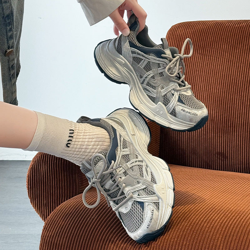 Platform Mesh Surface Color Matching Motorcycle Dad Women's Sports Shoes