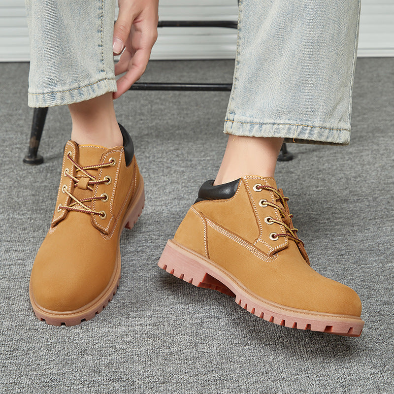 Men's Low-cut Waterproof Martin Top Layer Cowhide Worker Thick Bottom Outdoor Men's Casual Leather Shoes