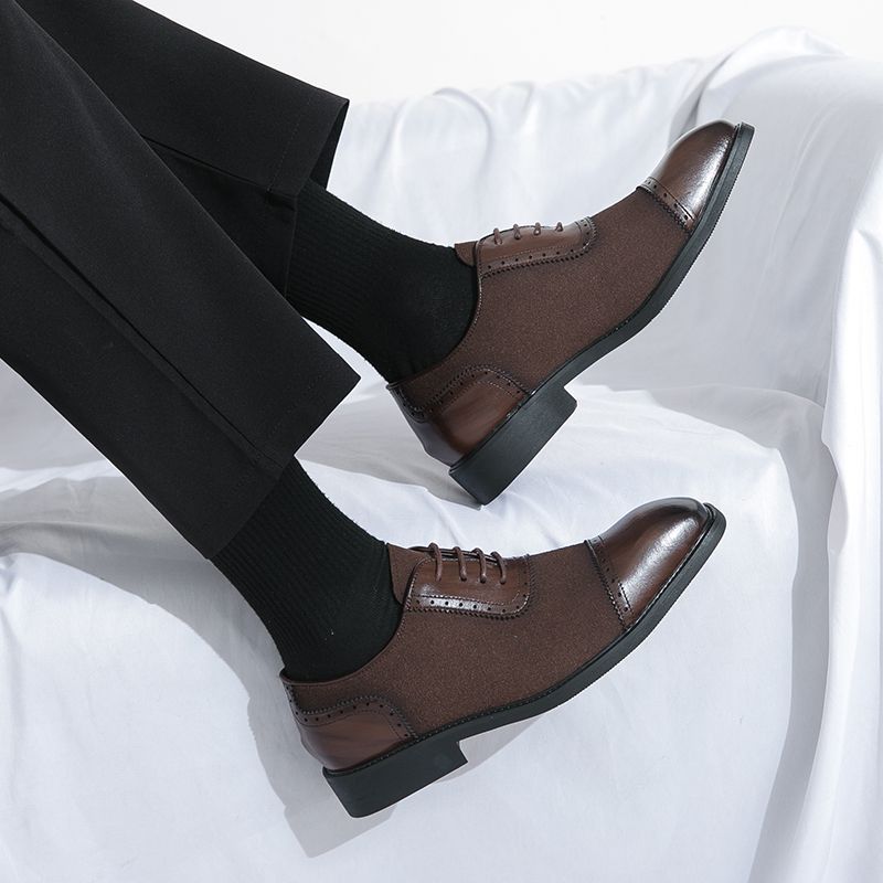 Men's Wear Pointed Oxford Increased Thin Brown Men's Casual Leather Shoes