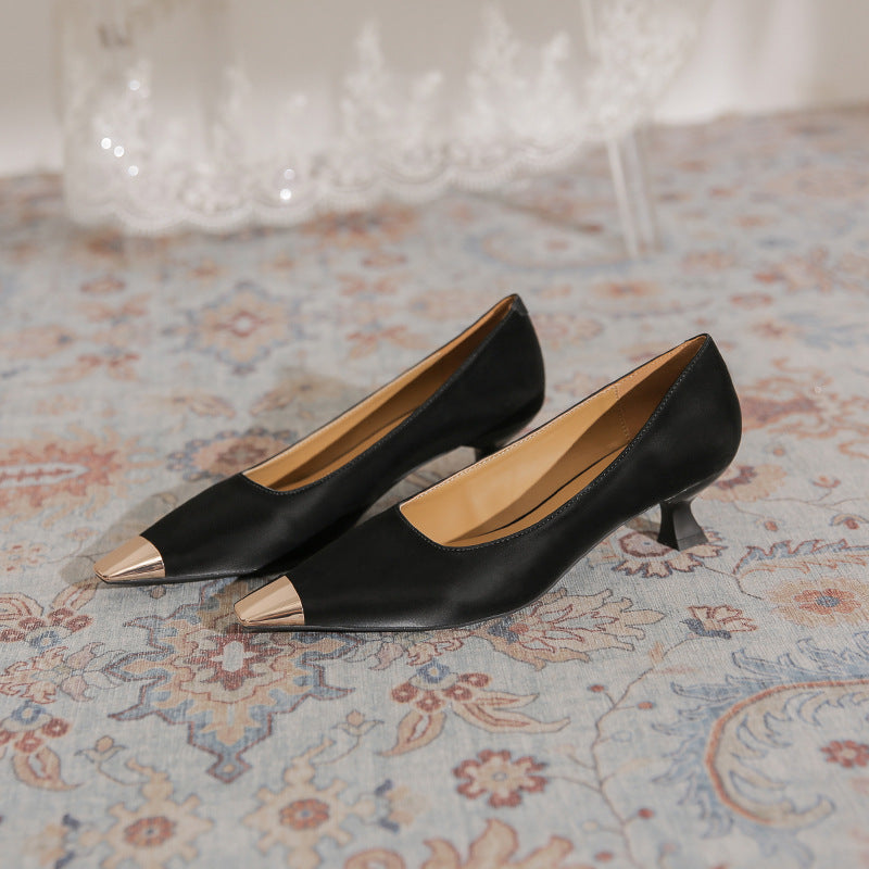 Women's Kitten Metal French Square Toe Patent Women's Fashion Shoes