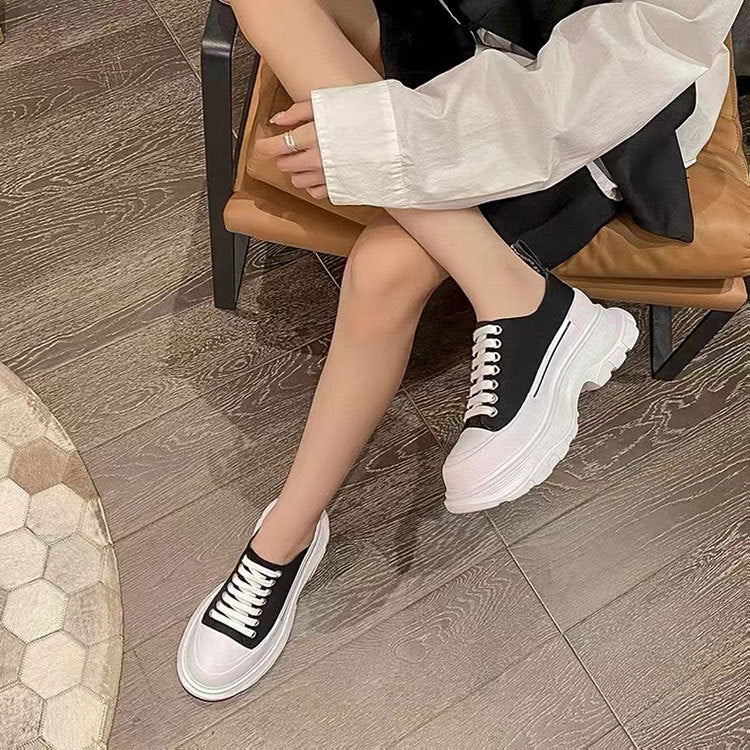 Women's White Leisure Platform Thick Sole Height Increasing Women's Canvas Shoes