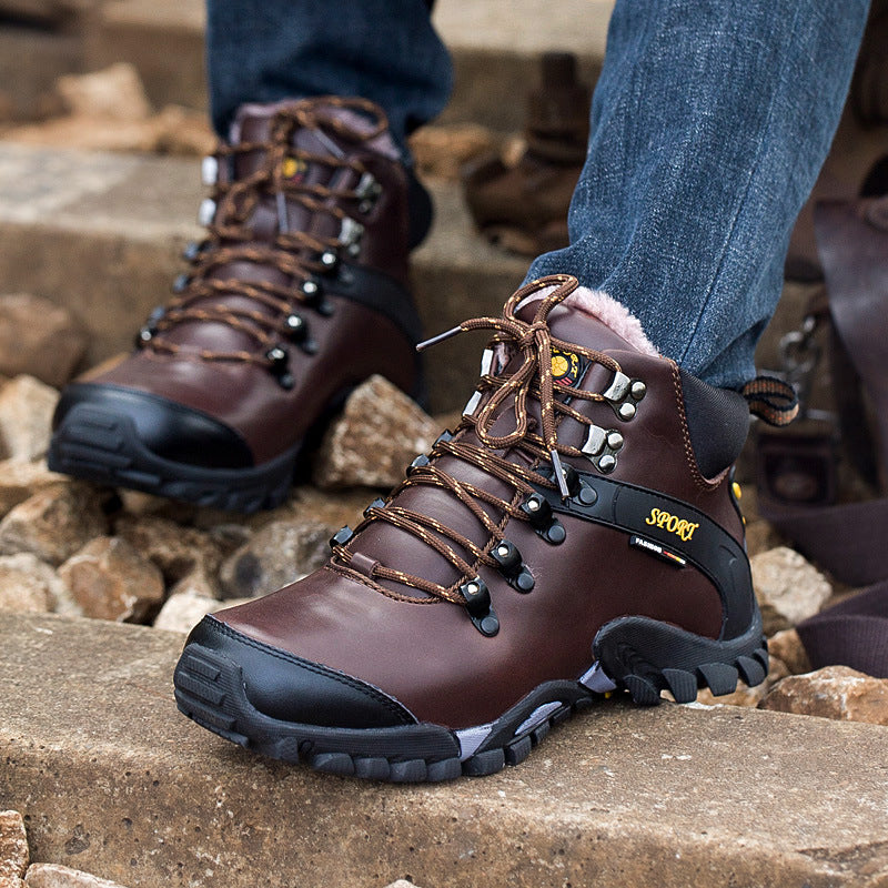 Men's Genuine Hiking Outdoor Travel Waterproof Fleece-lined Boots