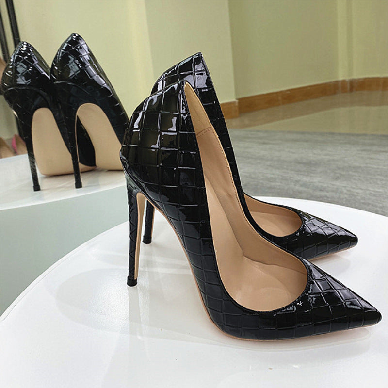 Women's Black High Pointed Toe Stiletto Low-cut Women's Shoes