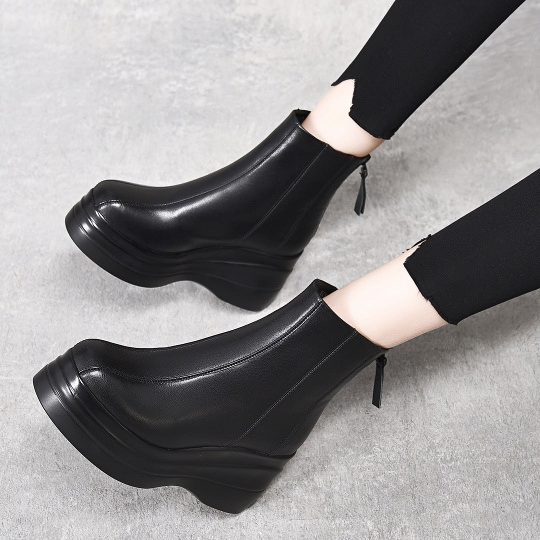 Women's Platform Ankle Wedge Small Versatile Martin Fleece Boots