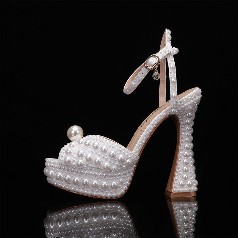 Women's Toe High Thick Cm Rhinestone Pearl Thin Women's Fashion Shoes