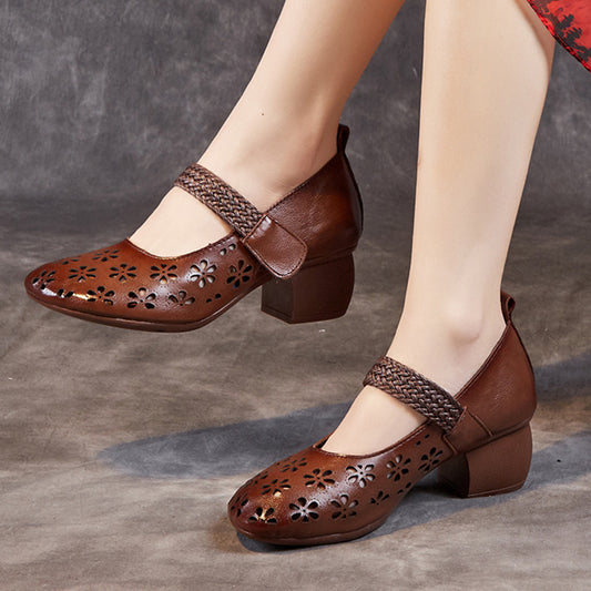 Women's Summer Outdoor Hole Top Layer Cowhide Thick Soft Sandals