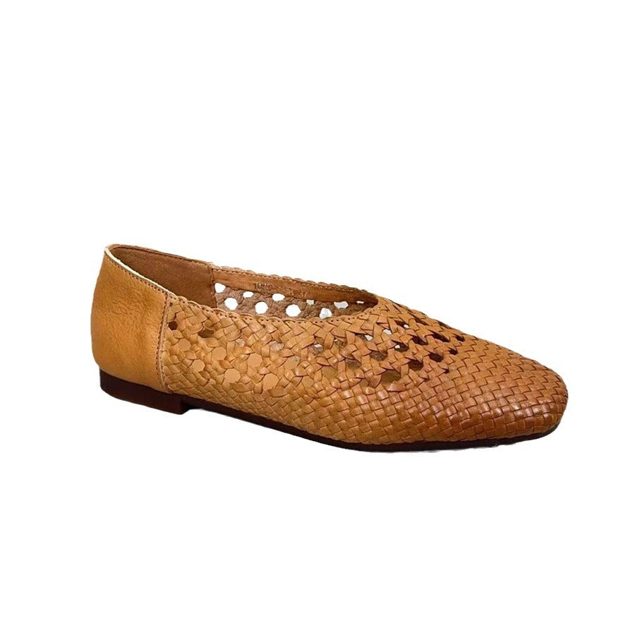Women's Handmade Braided Square Toe Hollow Flat Women's Casual Shoes