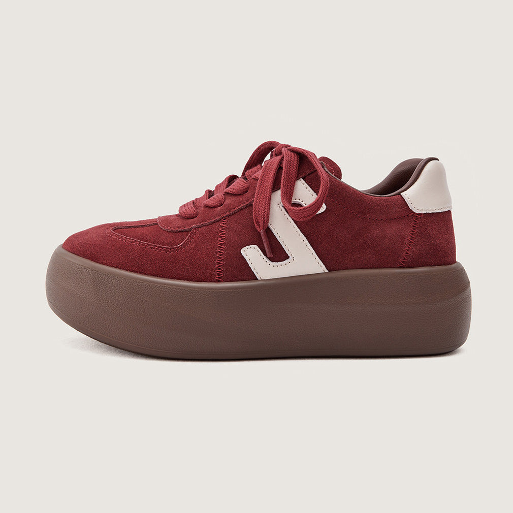 Women's Reversible Cowhide Small Milk Pastry Platform Height Increasing Insole German Casual Shoes