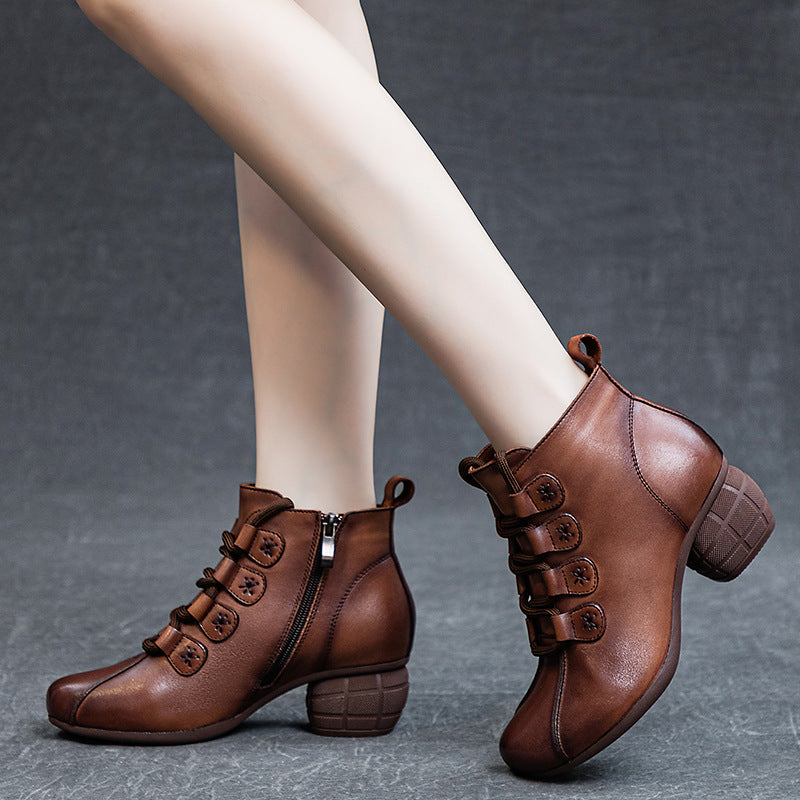 Women's Lace Up Short Thick Soft Bottom Heels