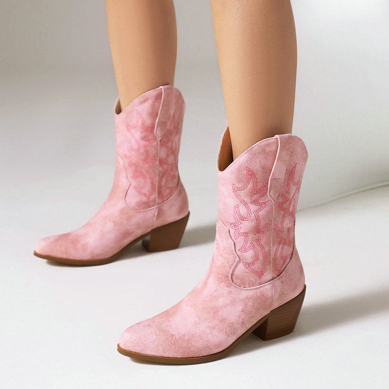 Women's Chunky High Round Toe Knight Martin Women's Leather Boots