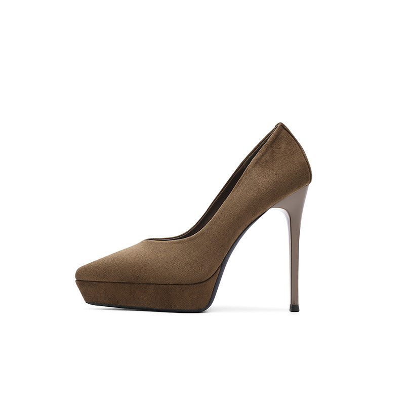 Women's Low-cut Wedding Banquet Pointed Stiletto Suede Platform Heels