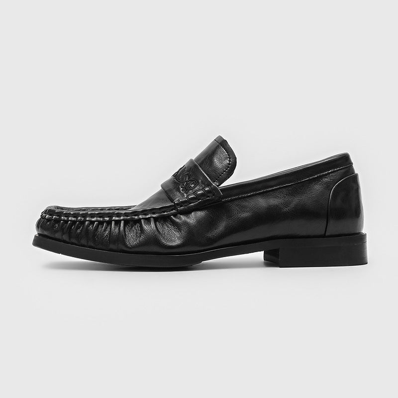 Trendy Spring Slip-on Korean Retro Black Loafers/doug Shoes