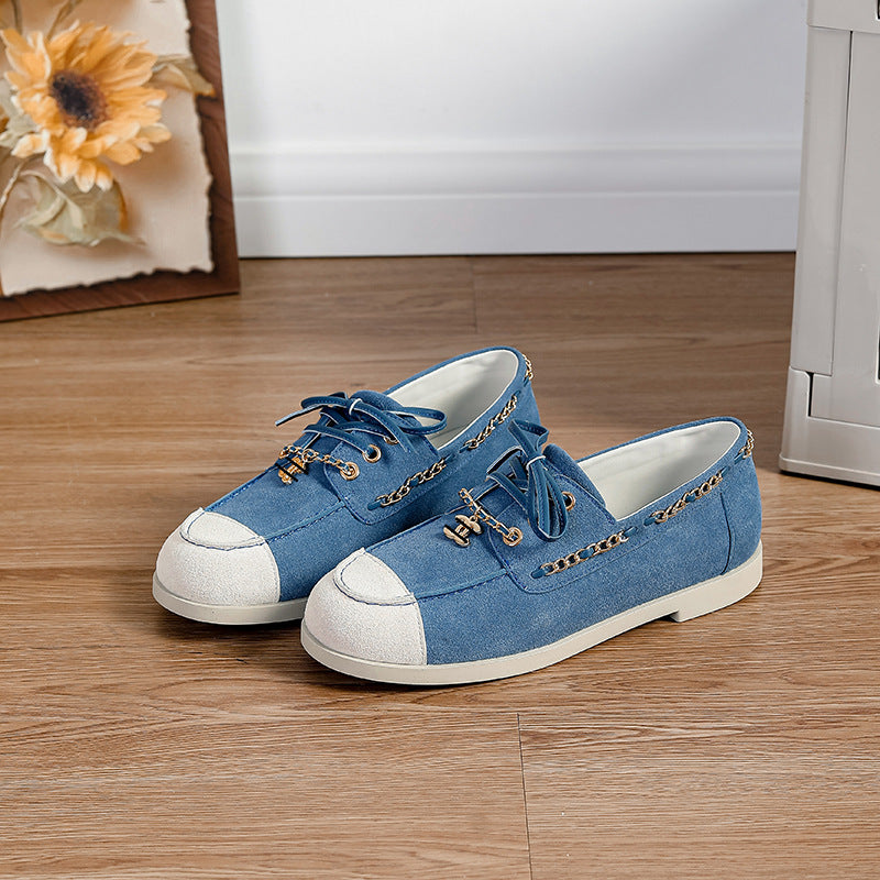 Women's Classic Style Early Spring Color Matching Genuine Chain Fashion Casual Shoes
