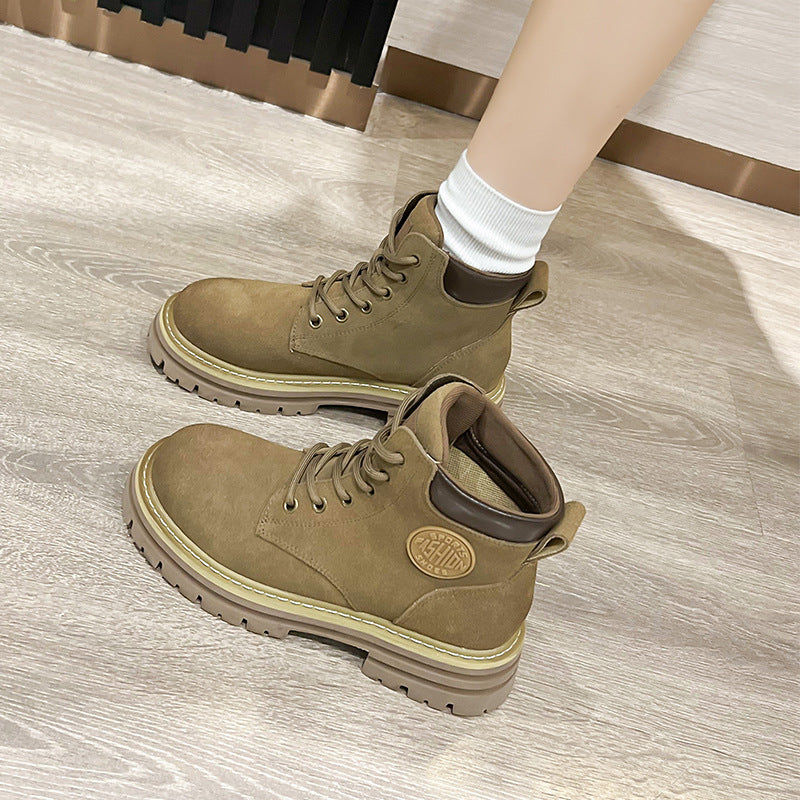 Women's Soft Bottom Retro Short Cow Suede Women's Leather Boots