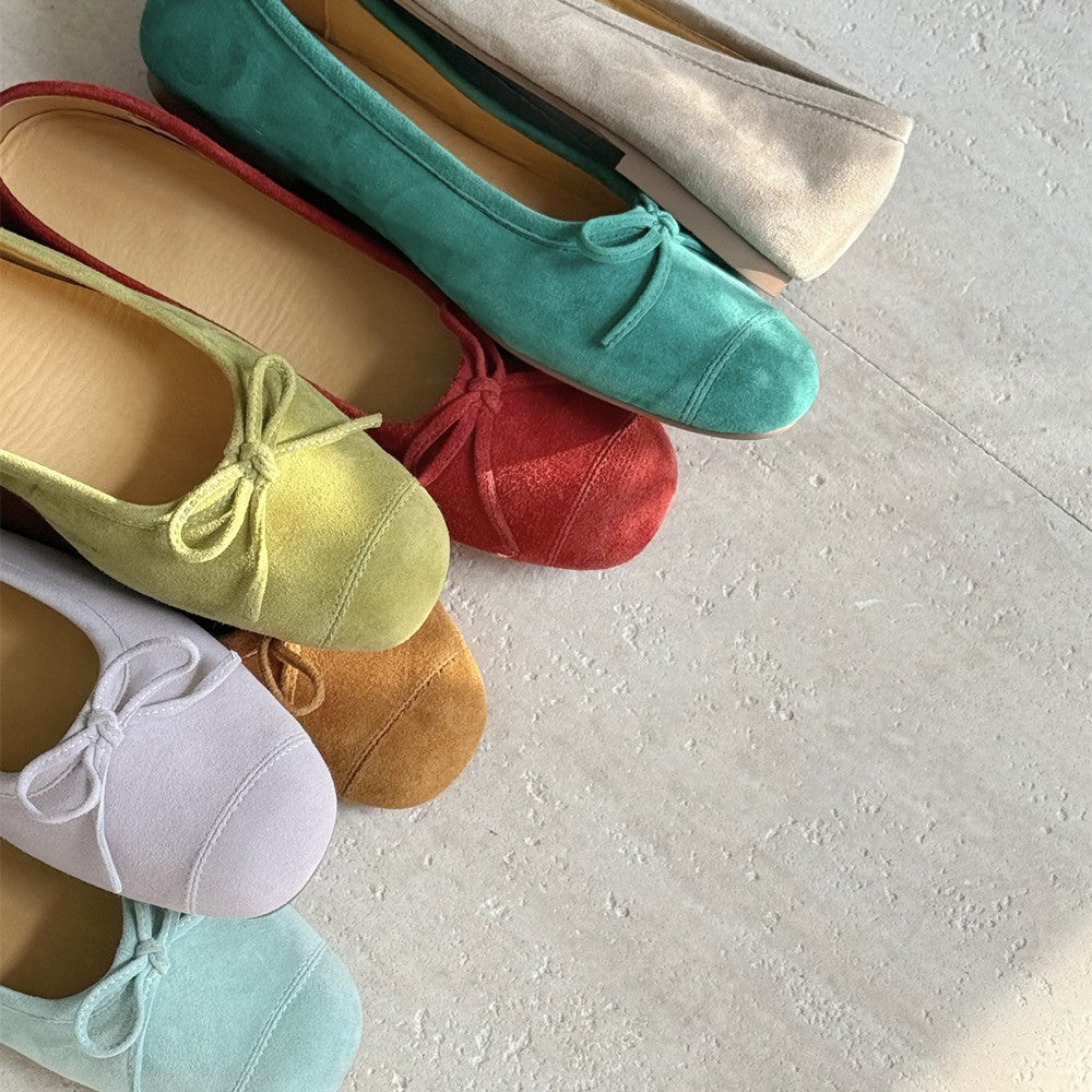 Women's Niche Shallow Mouth Sheepskin Retro Yellow Bow Fairy Style Women's Fashion Shoes