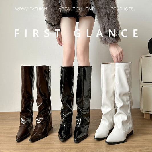 Women's Wedge High Pointed Pile Style Riding Boots