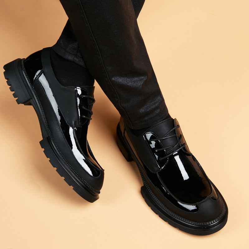 Men's England Style Formal Wear Thick Sole Increased Glossy Leather Shoes