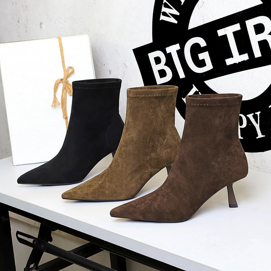 Women's French Classic Retro Suede Pointed Toe Boots