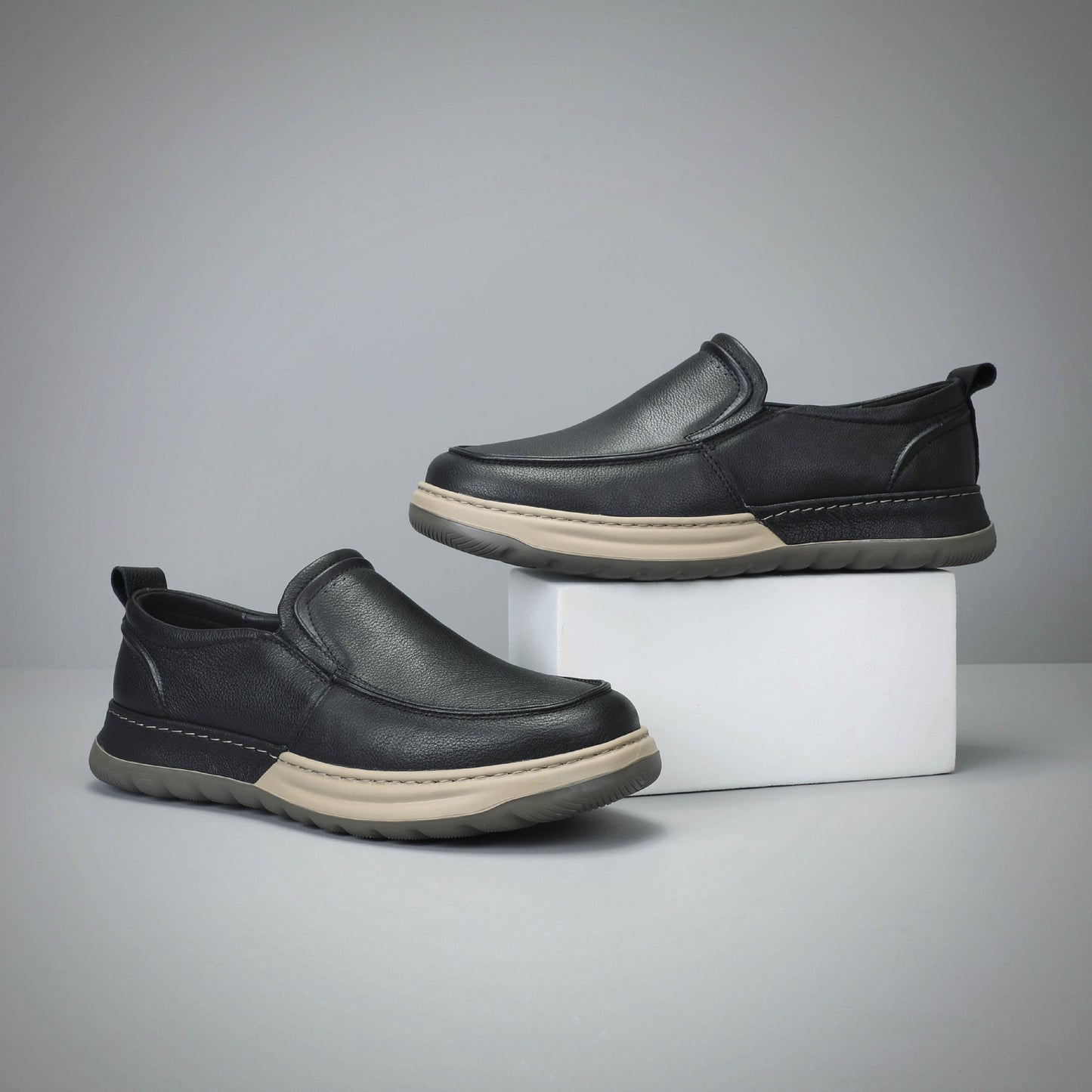 Men's One Pedal Spring Flat Green Genuine Slip-on Beanie Lightweight Soft Men's Casual Leather Shoes