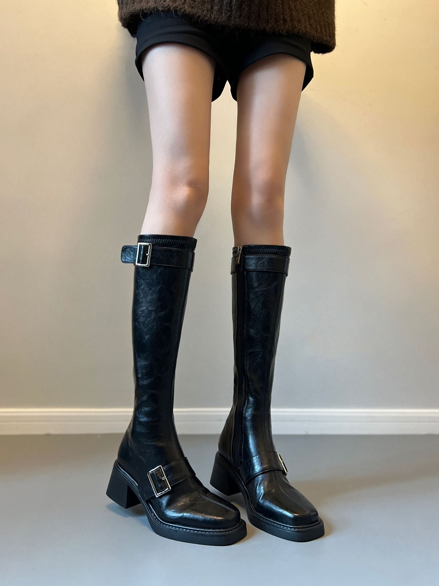 Leg Small Tube Circumference Long Female Knight Thick Below Women's Leather Boots