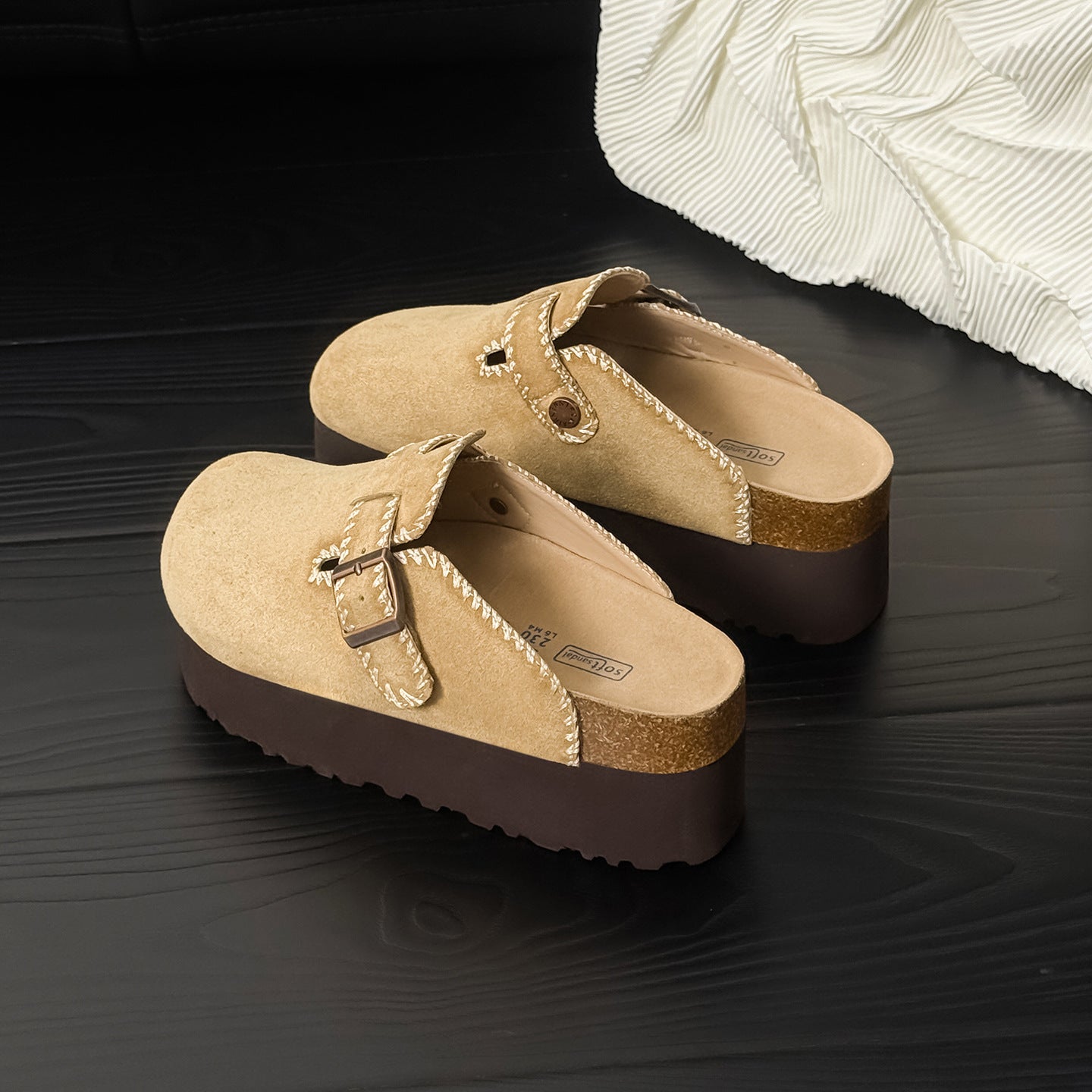 Women's Toe Half Embroidery Thread Outer Wear Thick Bottom Slippers