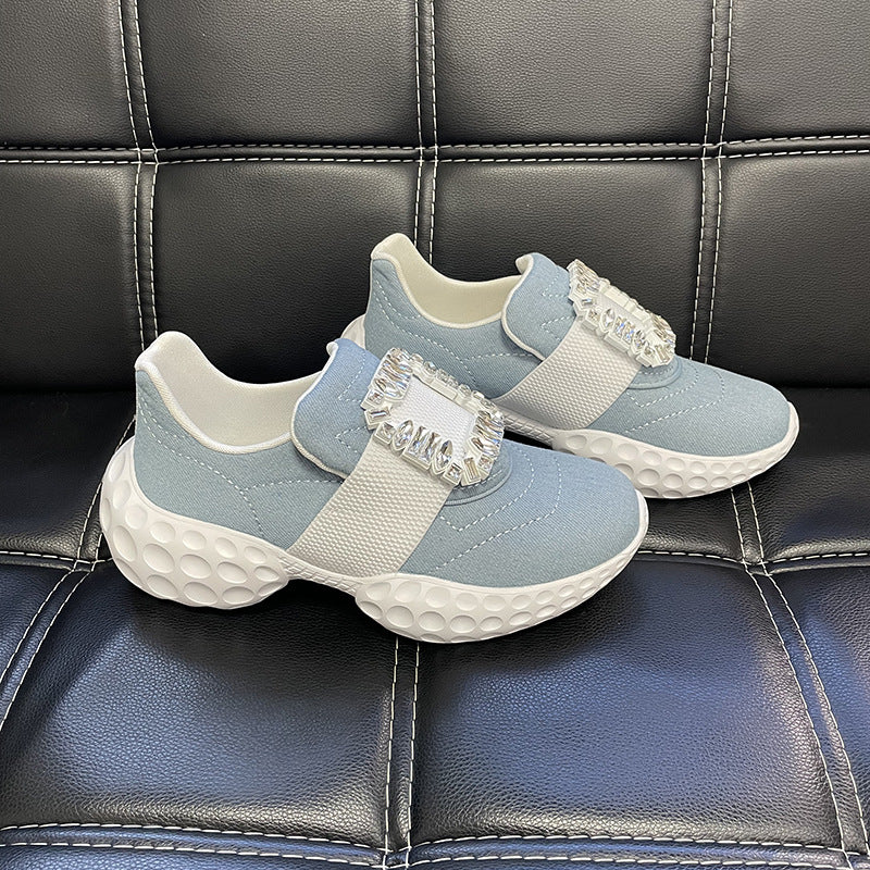 Women's Rhinestone Square Buckle Dad Platform Heightened Sneakers