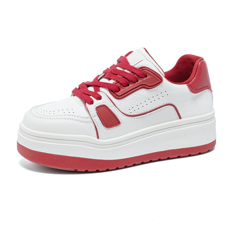 Women's Sole Height Increasing Open-door Red White Spring Versatile Women's Board Shoes