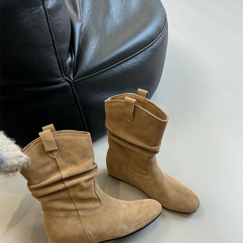 Women's Pile Style Frosted Height Increasing Insole Women's Leather Boots