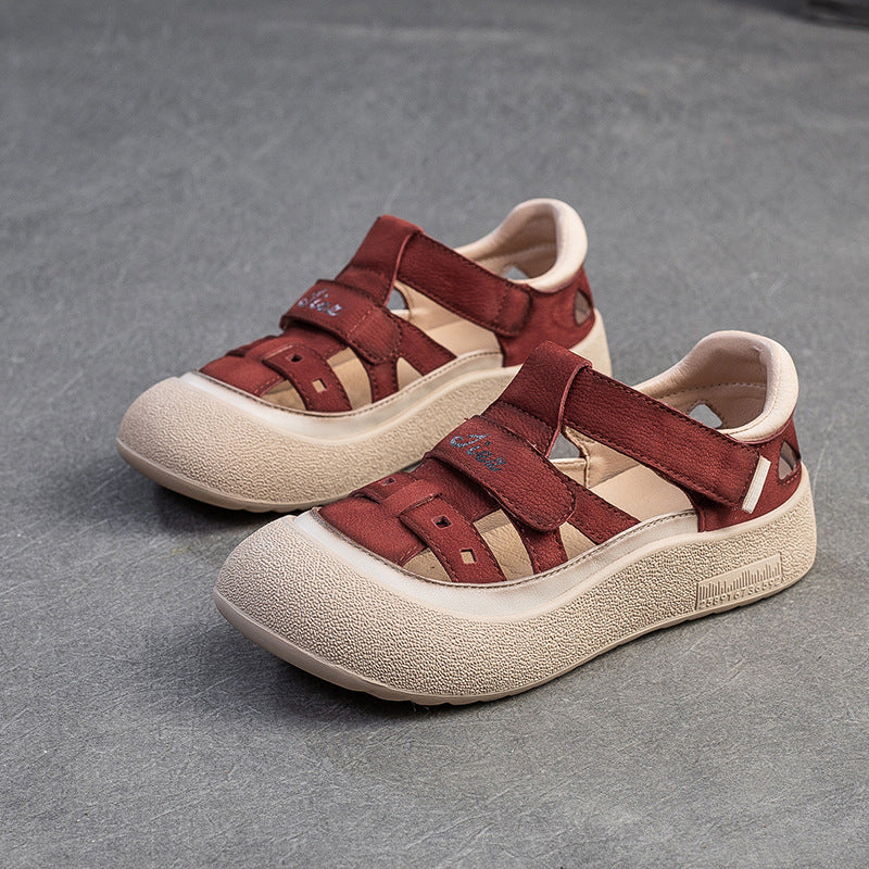 Women's Retro Comfort Breathable Full Grain Cowhide Sports Flat Sandals