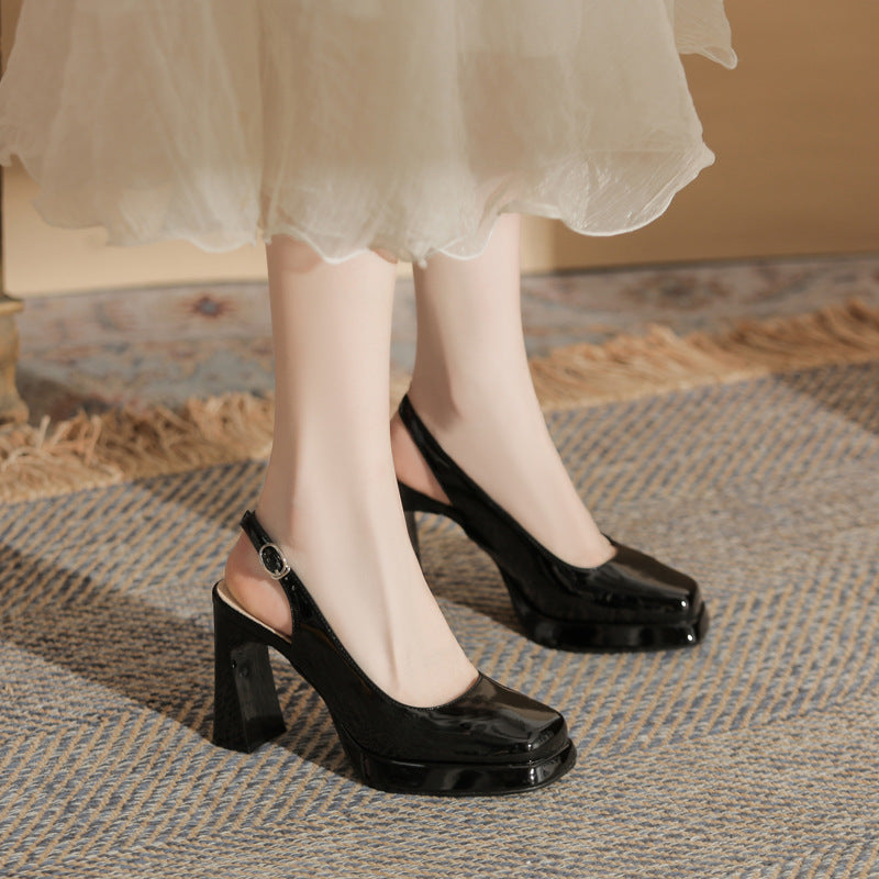 Women's Jin Chunky Square Toe Waterproof Platform Hollow Buckle Heels