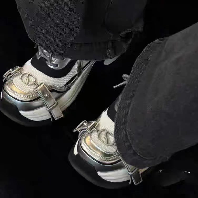 Women's Cowhide Sier Breathable Platform Height Increasing Sneakers