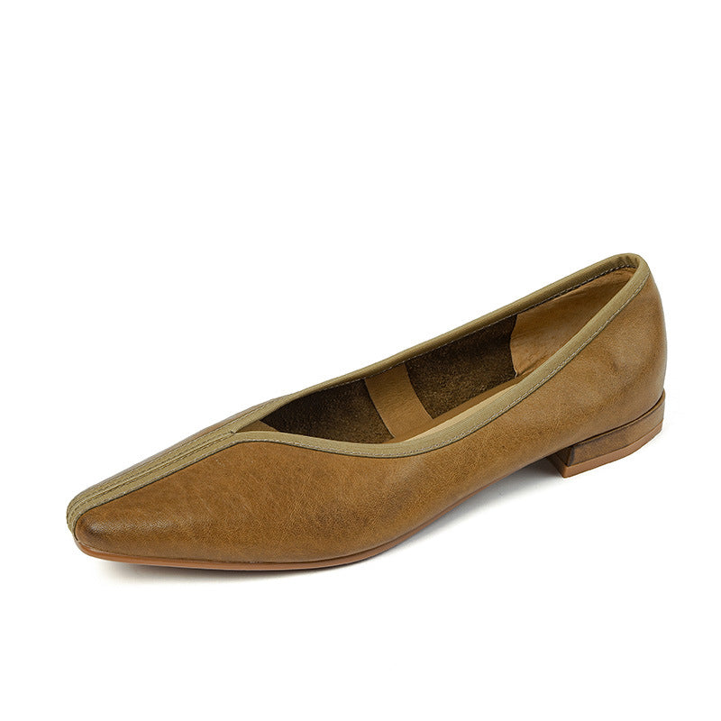 Cowhide Square Toe Low Low-cut Grandma Heels