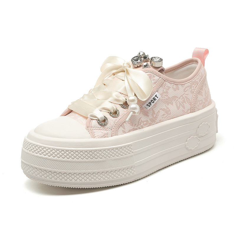 Women's Platform White Summer Breathable Rhinestone Versatile Casual Shoes