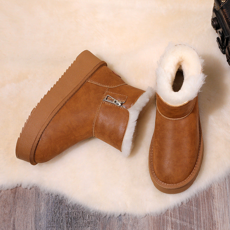 Women's Genuine Wool For Thick Bottom Fleece-lined Cotton Outer Wear Snow Boots