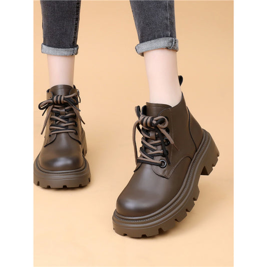 Platform Martin Female Fashion Short Soft Bottom Black Women's Leather Boots