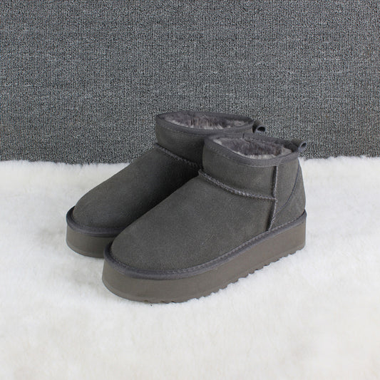 Innovative Cowhide Warm Platform Female Heightened Snow Boots