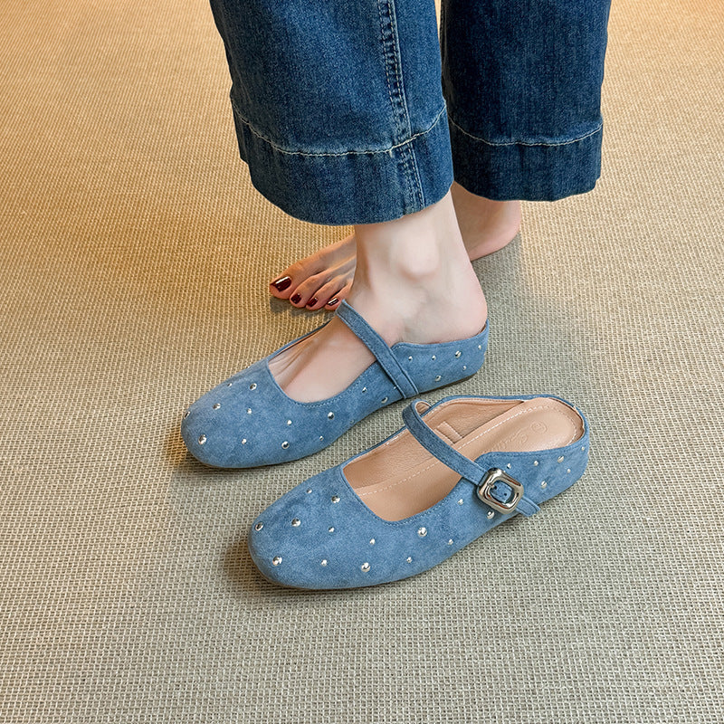 Women's Style Rivet Square Toe Mary Jane Soft Bottom Sandals