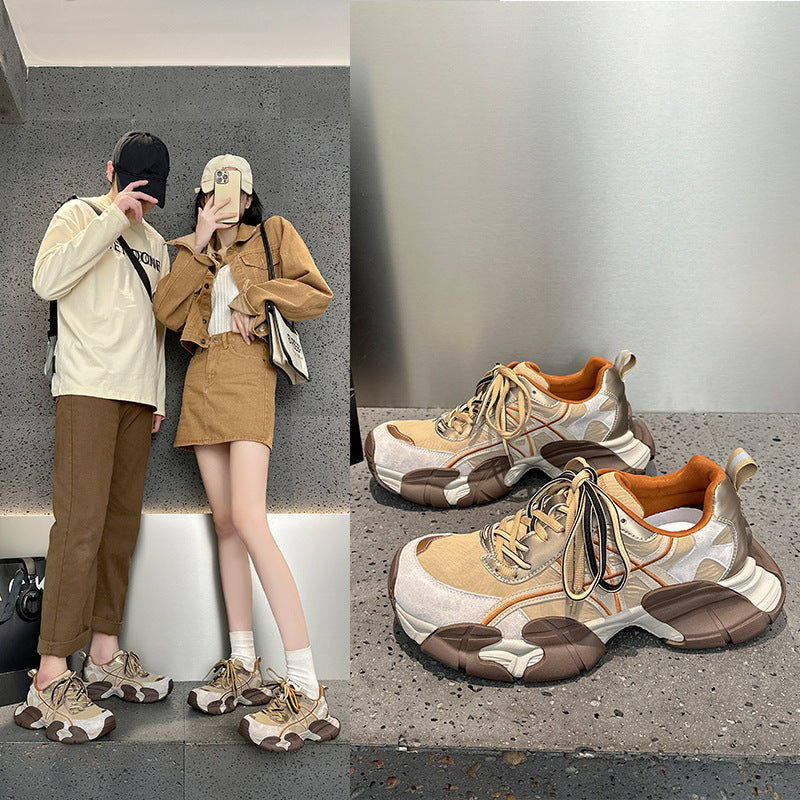 Women's Couple Retro Gray Dad Platform Lace Women's Sports Shoes