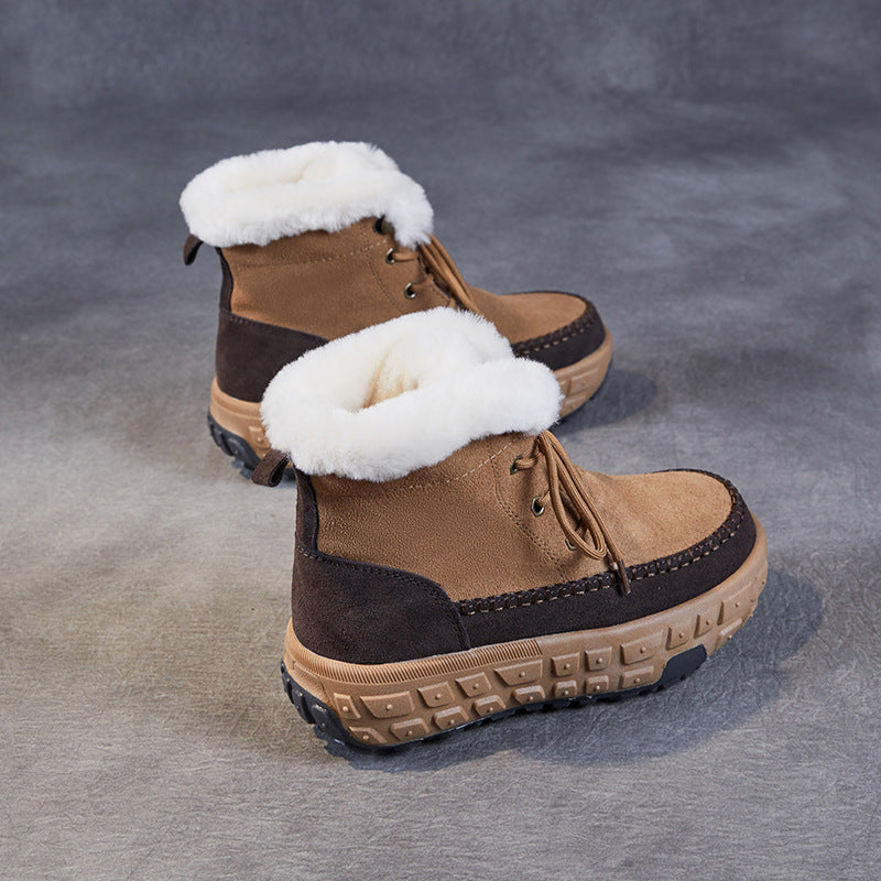 Women's Wool Mouth Winter Fleece-lined Platform Height Snow Boots